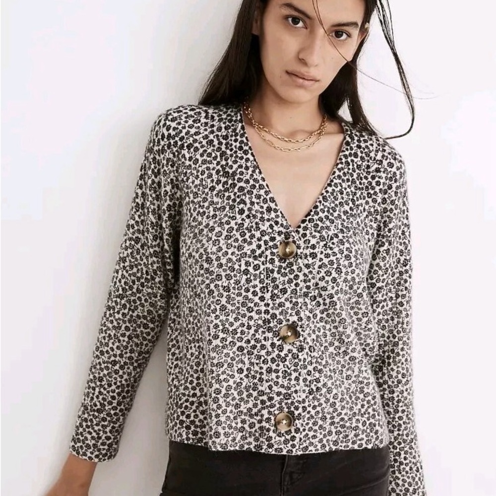 Madewell Vintage Ditsy Cameron Ribbed Cardigan Sweater in Coziest Yarn